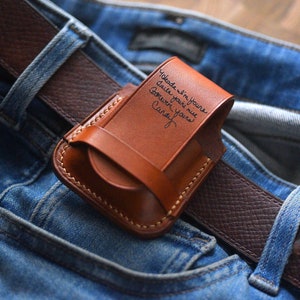 Personalized Handwriting Leather Zippo case, leather zippo pouch, Leather lighter case, Leather lighter cover, Birthday Gift for Him or Her