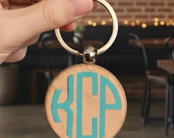 Custom Monogram Wooden Keychain