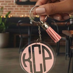 Custom Reverse Monogram Acrylic Keychain with tassel