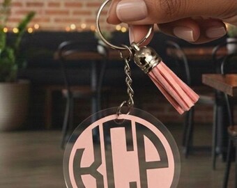 Custom Reverse Monogram Acrylic Keychain with tassel