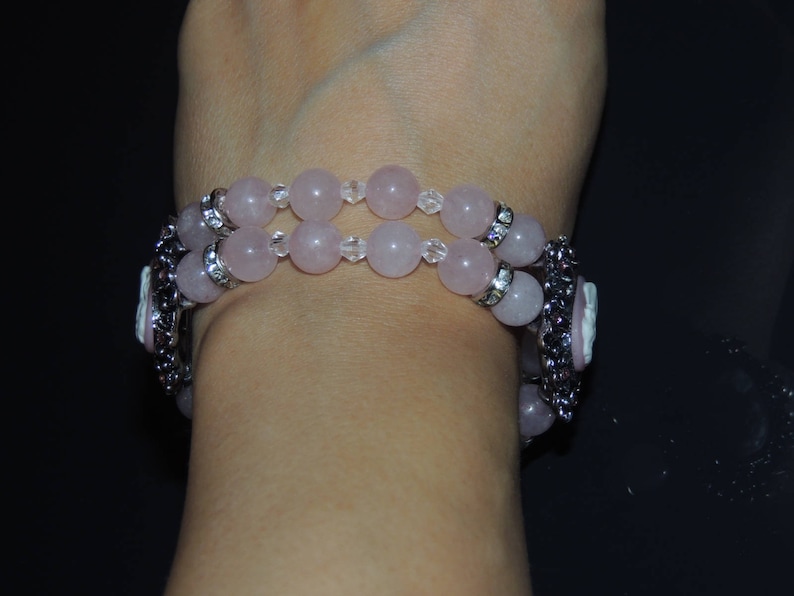 Friendship Valentine/'s Day Gift!Love and Positivity Mala Bracelet Prosperity Pink Women/'s Bracelet Rose Quartz Cameo Bracelet Camoe