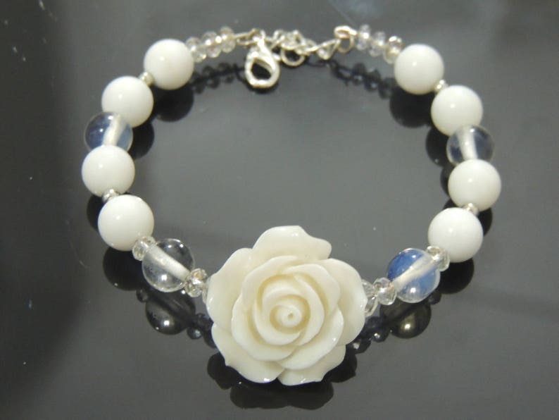 Bride Bracelet Fancy Ladies Bracelet! Wedding Bracelet White Quartz Bracelet Mala!White Gemstone Bracelet Rose White Bracelet