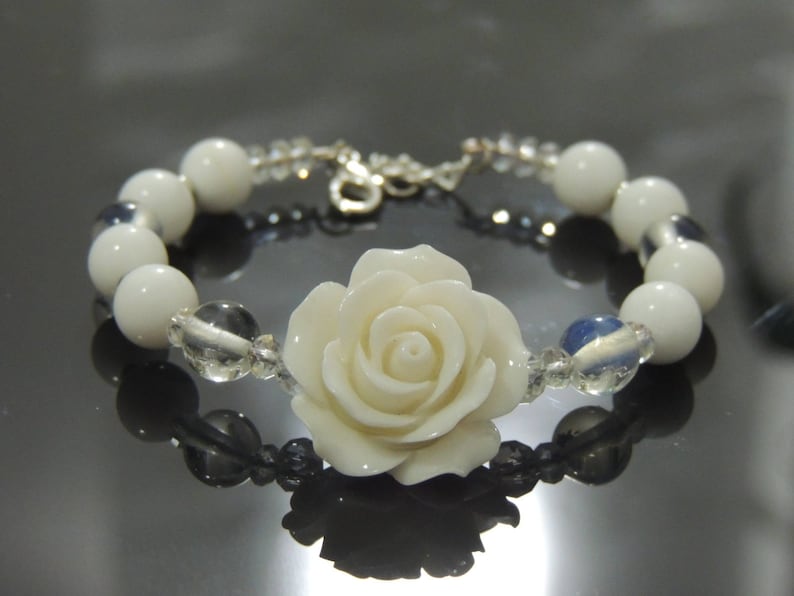 Bride Bracelet Fancy Ladies Bracelet! Wedding Bracelet White Quartz Bracelet Mala!White Gemstone Bracelet Rose White Bracelet