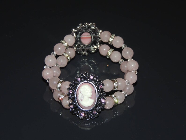 Friendship Valentine/'s Day Gift!Love and Positivity Mala Bracelet Prosperity Pink Women/'s Bracelet Rose Quartz Cameo Bracelet Camoe
