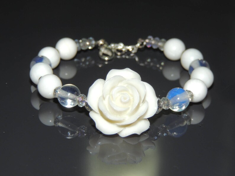 Bride Bracelet Fancy Ladies Bracelet! Wedding Bracelet White Quartz Bracelet Mala!White Gemstone Bracelet Rose White Bracelet