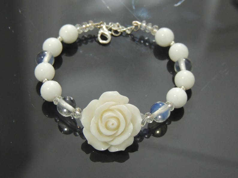 Bride Bracelet Fancy Ladies Bracelet! Wedding Bracelet White Quartz Bracelet Mala!White Gemstone Bracelet Rose White Bracelet
