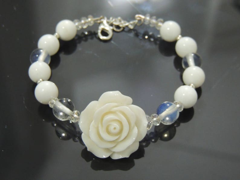 Bride Bracelet Fancy Ladies Bracelet! Wedding Bracelet White Quartz Bracelet Mala!White Gemstone Bracelet Rose White Bracelet