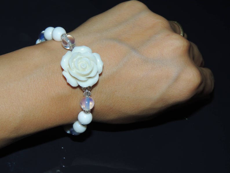 Bride Bracelet Fancy Ladies Bracelet! Wedding Bracelet White Quartz Bracelet Mala!White Gemstone Bracelet Rose White Bracelet
