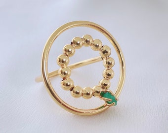 Natural Colombian Emerald Ring Ring Size US 5 24k Gold Plated Hand-made Statement Ring Minimalist Unique Elegant Modern 6 /& 7