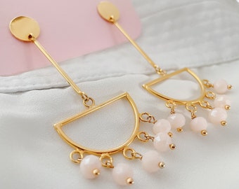 Pretty in Rose - Gold Rose Quartz Drop Earrings, 24k Gold Plated, Hand-made, Modern, Unique, Delicate, Elegant