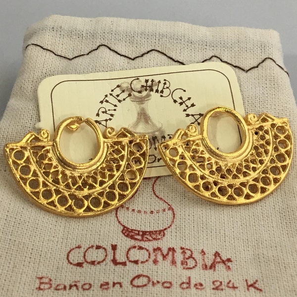 Studs Earrings - PreColumbian Inspired Jewelry - Colombia- 24K Gold Plated, Lightweight