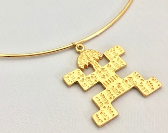 Shaman Gold Statement Necklace - PreColumbian Inspired Jewelry - Colombia- 24K Gold Plated, Unique, Symetrical