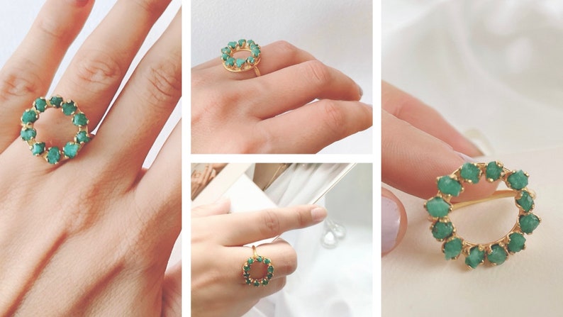 Natural Colombian Emerald Ring Ring Size US 5 24k Gold Plated Hand-made Statement Ring Minimalist Unique Elegant Modern 6 /& 7