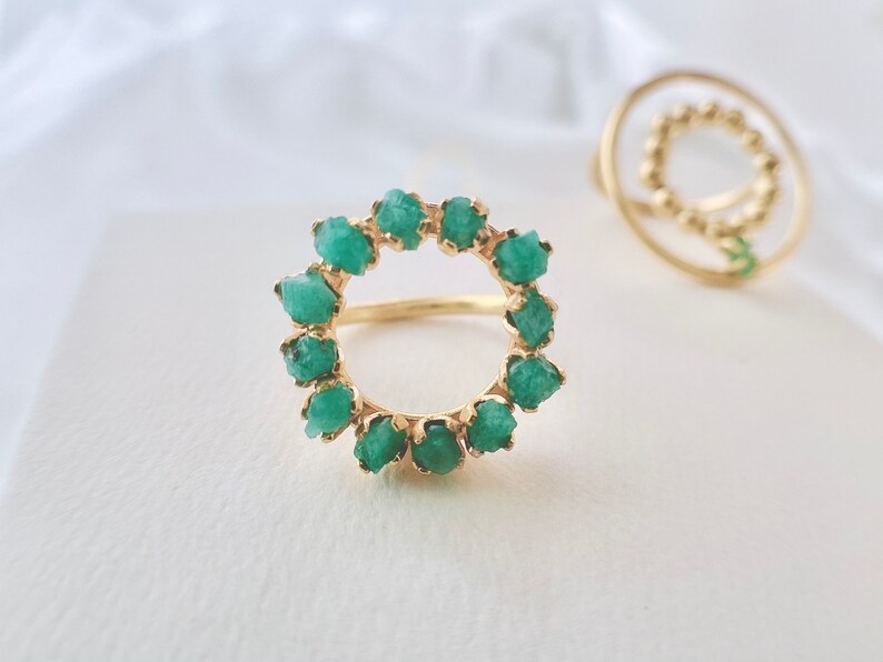 Natural Colombian Emerald Ring Ring Size US 5 24k Gold Plated Hand-made Statement Ring Minimalist Unique Elegant Modern 6 /& 7