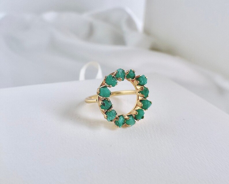 Natural Colombian Emerald Ring Ring Size US 5 24k Gold Plated Hand-made Statement Ring Minimalist Unique Elegant Modern 6 /& 7