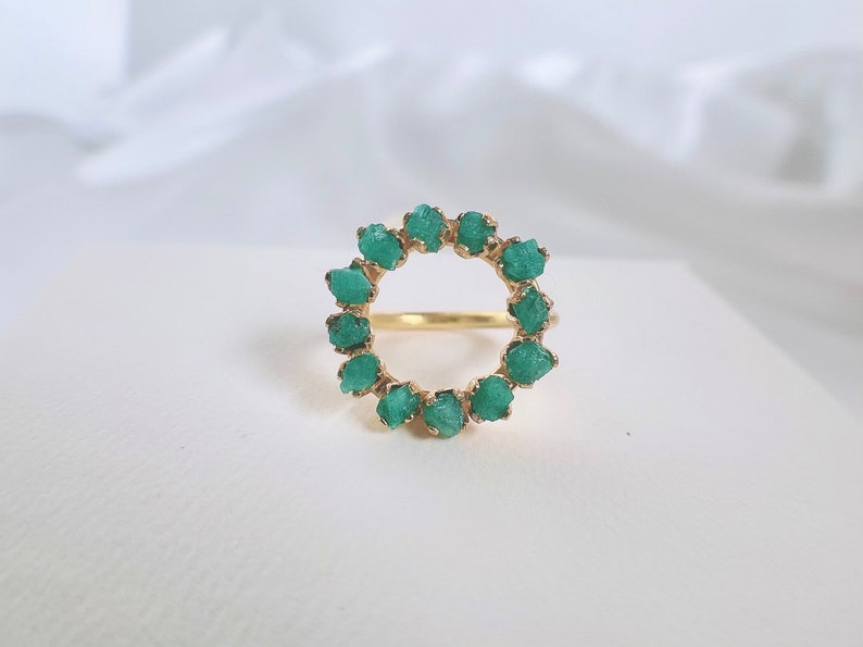 Natural Colombian Emerald Ring Ring Size US 5 24k Gold Plated Hand-made Statement Ring Minimalist Unique Elegant Modern 6 /& 7