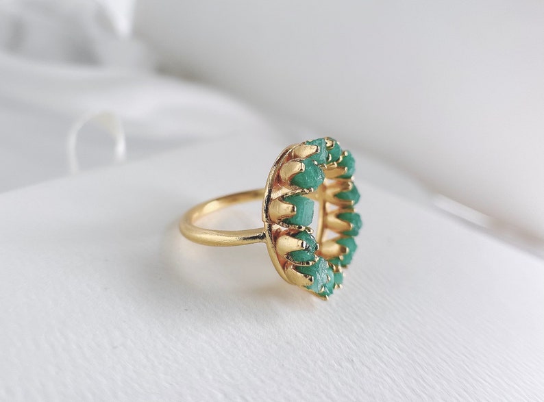 Natural Colombian Emerald Ring Ring Size US 5 24k Gold Plated Hand-made Statement Ring Minimalist Unique Elegant Modern 6 /& 7