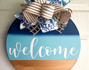 Ombré Beach Welcome Sign | Seashell Door Hanger