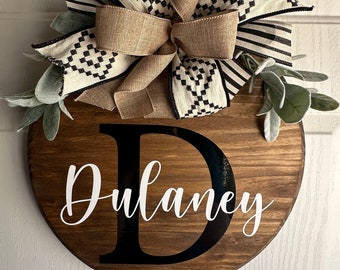 Personalized Last Name Round Door Hanger | Boho Theme Bow