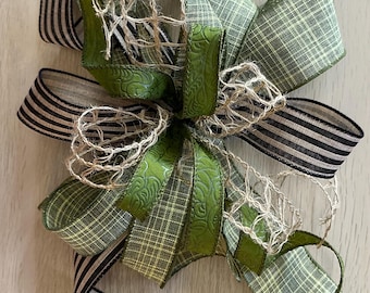 Handmade Green Plaid Wreath Bow | Rustic Farmhouse Decor