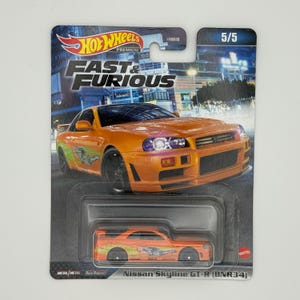 Hot Wheels Premium 2023 Fast & Furious Orange Nissan Skyline GT-R (BNR34) Diecast 1/64 Scale Model | Limited Edition Car Gift for Collectors