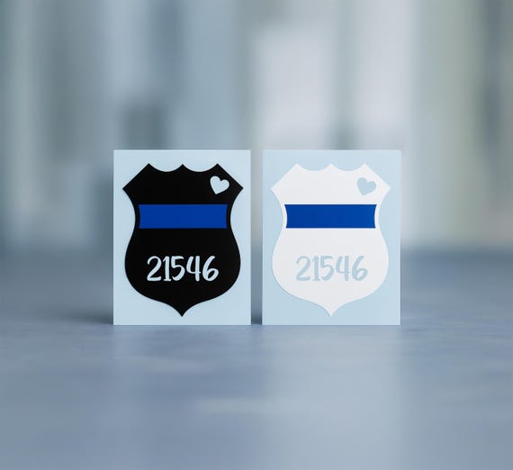 Personalized Police Badge W/ Thin Blue Line With Badge Number