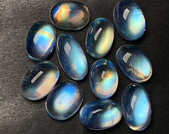 Top Grade 8A Quality Rainbow Moonstone  Cabochon Gorgeous Multi Fire Rare Smooth Oval Shape Moonstone For Jewelry 7x10 To 7x11.5 MM 28.90 Ct