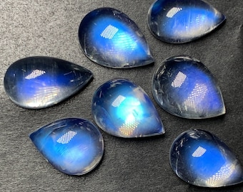 AAAAAAAA+ qualità arcobaleno pietra di luna cabochon 7 pezzi splendido raro multi fuoco blu a forma di pera pietra di luna lotto, da 9,5x12,5 a 9,5x15 MM 34,60 ct