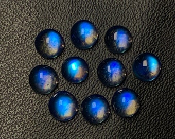 Eye Clean Gorgeous...!!!Rainbow Moonstone 10 Pieces Lot, Handmade Polished Round Cabochon, Blue Flash Fire Moonstone, Size - 5mm 6.30 Ct.