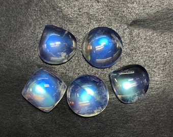 Top Grade 8A+ Quality Rainbow Moonstone  Cabochon Gorgeous  Blue Fire Rare Smooth Mix Shape Moonstone For Jewelry, 8 To 9 MM 11.50 Ct.