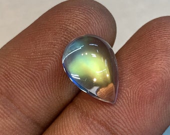 Eye Clean Rainbow Moonstone Unbelievable Awesome 8A+ Quality Pear Shape Yellow Flash Fire Rare collection  Height-6 Size 9X13MM 4.65 Ct.