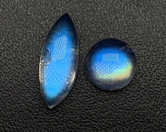 Rare!!!!! 8A Quality Natural Blue Fire Rainbow Moonstone, 2 Pieces Mix Shape Cabochon Moonstone, 8 To 6x15 MM, 5.80 Ct, June Birthstone.