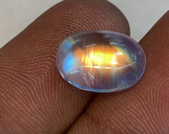 Rainbow Moonstone Awesome 8A Top Grade High Quality Amazing Natural Yellow Flash Fire Oval Shape Stone, 8.50X12MM  Height-5.5 MM 4.30 Ct.