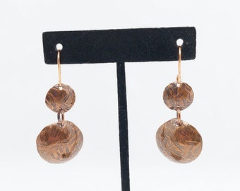 DANGLING COPPER CIRCLE Earrings • Domed Circle • Copper Earrings