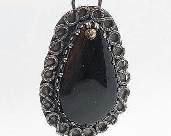 Banded Obsidian Pendant • Sterling Silver •  Fire in the Stone • Handcrafted