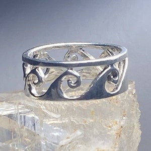 Wave ring waves surfer band sterling silver women men size 7