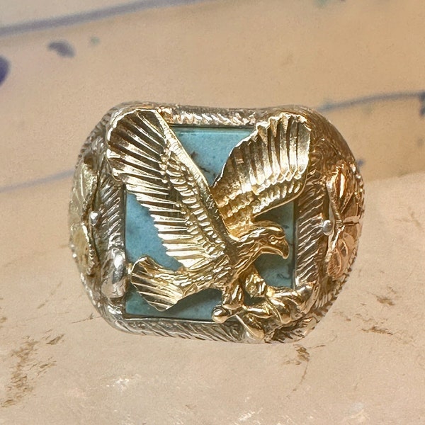 Black Hills Gold ring size 12.50 Eagle Turquoise sterling silver leaves band men women