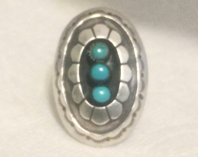 Vintage Sterling Silver Native American Turquoise Ring Shadow Box Size ...