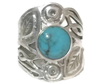 Turquoise Ring size 8.75 southwestern sterling silver cigar band women