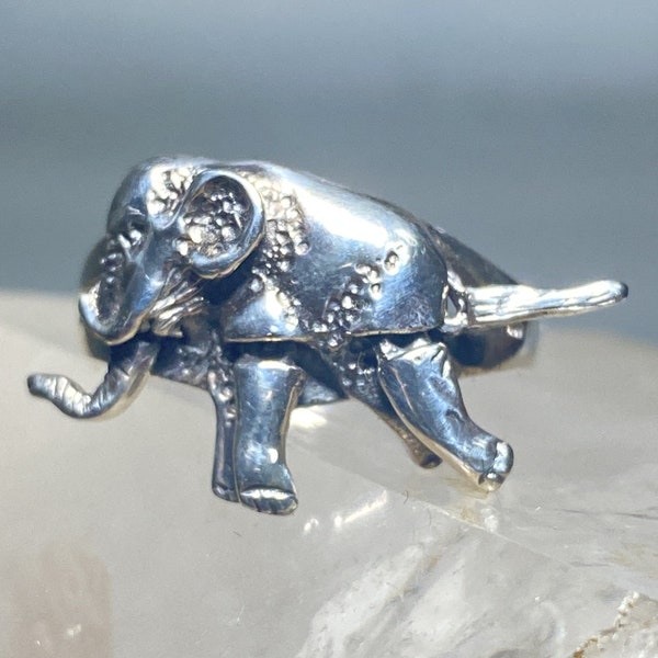 Elephant ring moving legs face tail band sterling silver women girls size 8.50