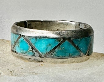 Zuni ring Turquoise wedding band size 6.50 sterling silver women men