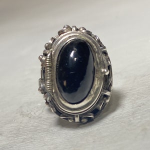 Anel venenoso Onyx longo México sudoeste prata esterlina feminino