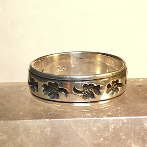 Three Leaf clover ring wedding band Good Luck sterling silver ring men size 14.75