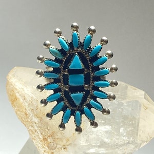 Turquoise ring size 9.25 Zuni petite point long sterling silver women girls