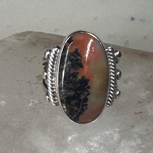 Agate ring southwest tribal sterling silver size 5 women