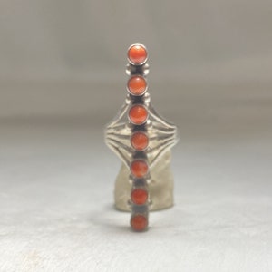 Long coral ring southwest sterling silver women size 9