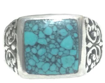 Turquoise ring  size 11.50 Boho Vintage Sterling Silver women men