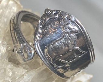 Aries spoon ring March Ram birthday band Zodiac sterling silver women size 7.50