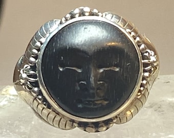Face ring black sterling silver ring women size 6.75