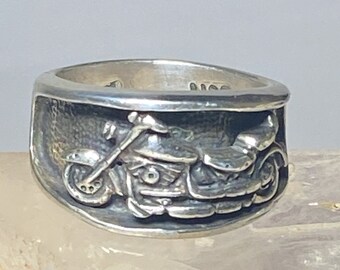 Motorcycle ring biker band sterling silver  women men by Ott size 6.50